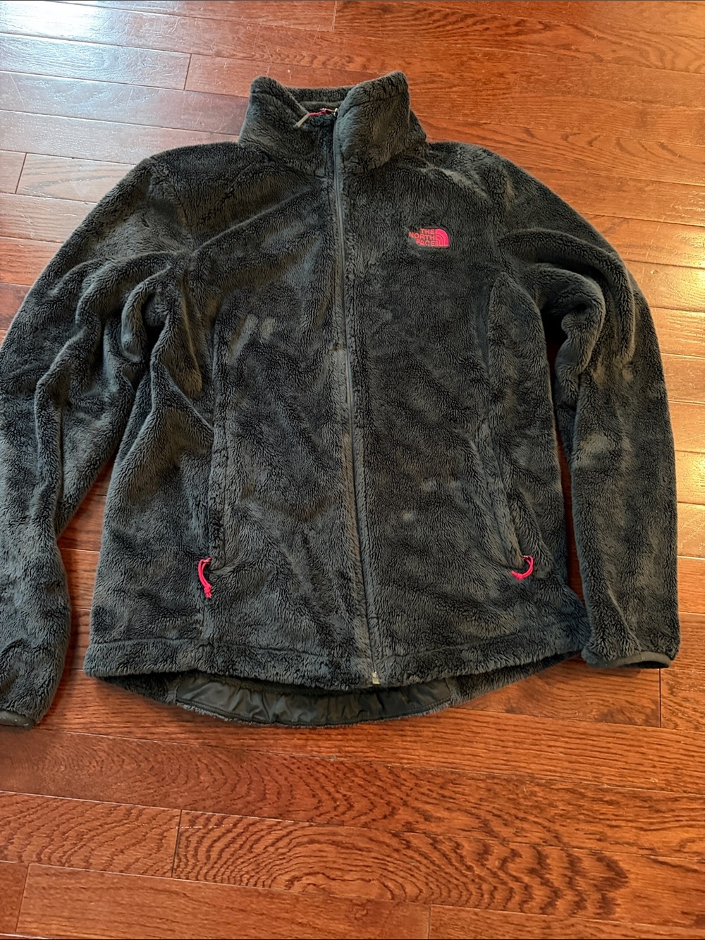 The North Face Kids Fuzzy Fleece Jacket - Charcoal with Pink Accents